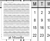 18- Months Calendar has 18 months on one page and the starting months are: January and July.