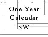 Calendar SW utilizes the margins for Saturday and Sunday in order to increase the width of the blocks for Monday through Friday. A ruled space is included at the bottom of each month.