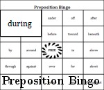 Generated Preposition Bingo Set One - 72 Cards