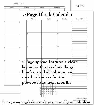 2-Page Block Calendar at donnayoung.org - calendars