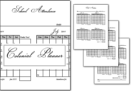 3-Page Attendance Calendar from Donna Young's Colonial Planner