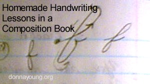 Homemade Handwriting Lessons in a Composition Book - writing cursive f