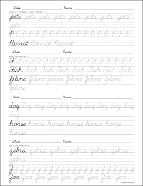 cursive handwriting practice lesson
