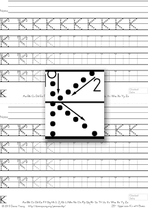 3-stroke letter k with boxes, tracing