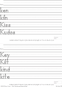 letter k words handwriting worksheets