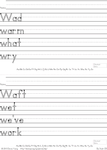 letter w words handwriting worksheets