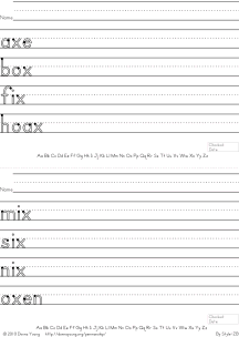 letter x words handwriting worksheets