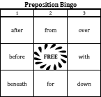 Easy Grammar - Preposition Resources - Bingo and Lists